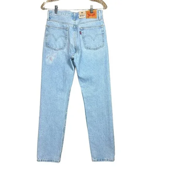 Levi's 501 150 Women's High Rise Fitted Straight Leg Distressed Jeans w/ Stain - Picture 2 of 11